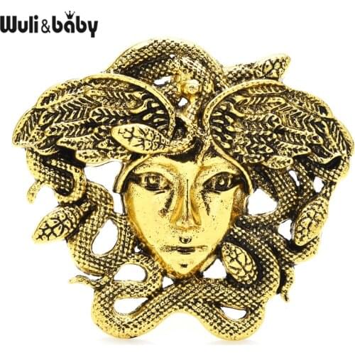 Wuli&baby Vintage Medusa Brooches Women Men 2-color Greek Mythology Snake Lady Figure Party Casual Brooch Pins Gifts