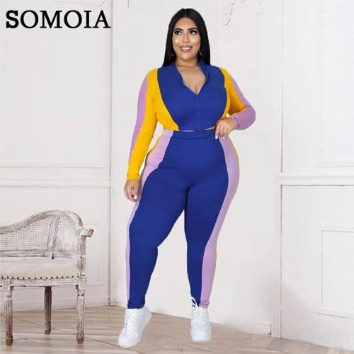 Plus Size Women Clothing Casual Tracksuit Color Matching Two Piece Set Zipper Sporty Cardigan and Sweatpants Lounge Sport Outfit