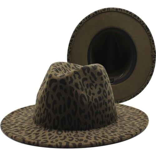 Vintage Leopard Women Unisex Panama Hats Wool Felt Fedora Gambler Hats Ladies Wide Brim Party Trilby Cowboy Hat Fashion Jazz Cap