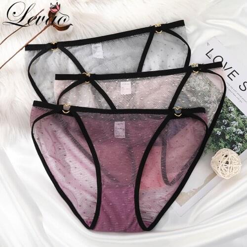 LEVAO Womens Sexy Lace Transparent Low-Rise Lingerie Briefs Underwear Panties Delicate Soft Comfort Tangas Mesh Lace-Up Bikini