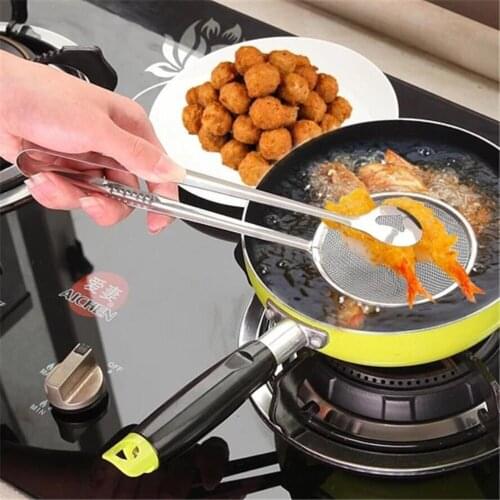 1PC Multi-functional Filter Spoon With Clip Food Kitchen Oil-Frying BBQ Filter Stainless Steel Clamp Strainer Kitchen Tools 60gA