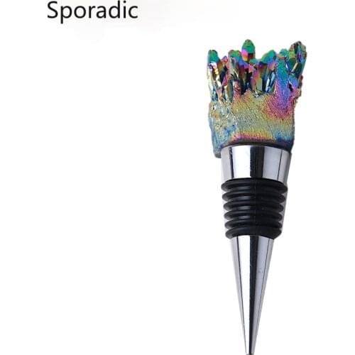 1PC Natural White Crystal Cluster Electroplating Rainbow Halo Healthy Energy Gem Wine Stopper Wine Sealing Home Decoration
