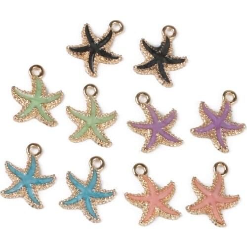 10pcs/lot 19*15mm Gold Color Alloy Starfish Enamel Charms Pendants For Bracelet Necklace Jewelry Making DIY Earring Findings