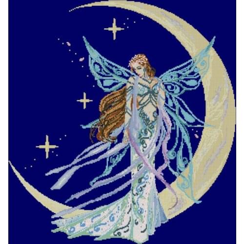 35-PR_M05_Sweet Moon Fairy Counted Cross Stitch 11CT 14CT 18CT Cross Stitch Kits Embroidery Needlework Sets
