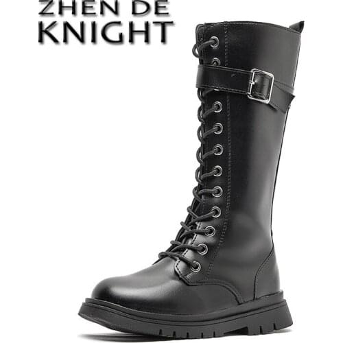 Girls Boots 2021 New Childrens Little Girl Boots Leather Princess High Boots Winter Single Shoes Black Flats Boot