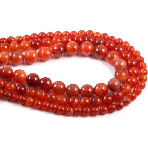 Natural stone beads Red Agat Gem Stone4/6/8/10/12mm Round Ball loose beads for Jewelry Making Necklace DIY Bracelets Accessories