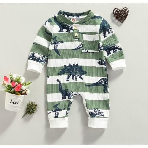 Autumn Long Sleeve Romper For Toddler Baby Boys Girls Dinosaur Printed Knitted Jumpsuits For Children Cute Casual Outwear