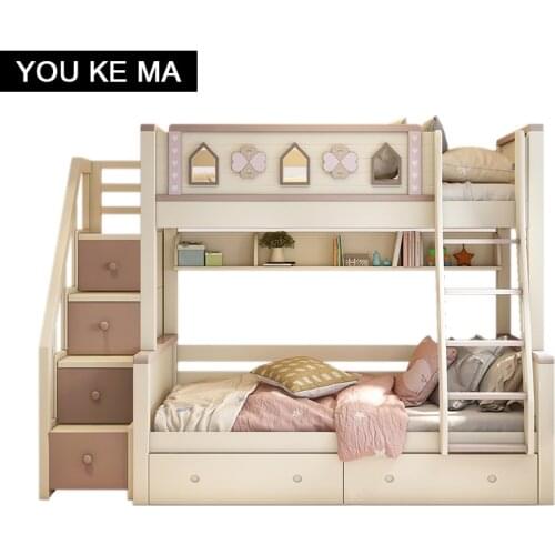 Solid wood bunk bed bunk bed girl princess height-adjustable Children adult two-layer bunk bed upper and lower bunk wooden bed