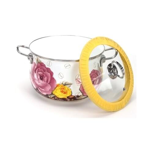 3.8L Enamel Soup Pot With Glass cover Stainless Steel Handle Kitchen Cooking Utensil Household Stew Pan For gas/induction cooker