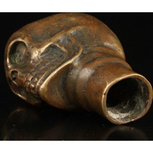 China Old Handwork Carving Bronze skull Statue Cane Head Walking Stick