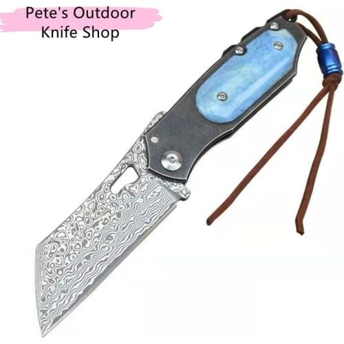 Damascus Steel Blade Collection Knife, Hand-Forged Foldable Little Knife, Portable Multi-Purpose EDC Tools Knife, Gift, Artwork