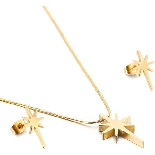 Stainless steel Necklance Pendants and Earrings Jewelry sets womens three-color clavicle chain