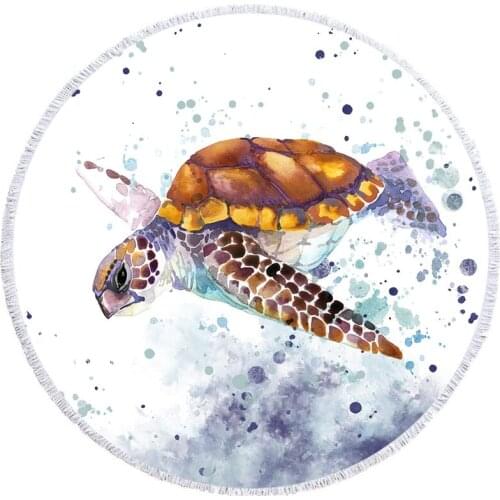 Turtle Printed Round Beach Towels Microfiber Made Beach Towel with Tassle Around Yoga mat picnic mat