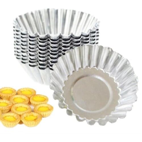Reusable 6pcs Silver Stainless Steel Cupcake Egg Tart Mold Cookie Pudding Mould Nonstick Cake Egg Baking Mold Pastry Tools