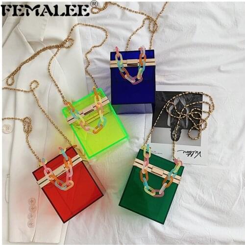 Fashion Transparent Jelly Bag Colorful Clear Chains Handbag Women Luxury Banquet Acrylic Box Bag Lady Lipstick Packet Party Tote