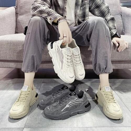 Autumn PU Leather Shoes Sport Mens Sneakers Sports for Men Running Shoes Man Beige Footwear Walking Workout Tennis Gym GMB-0432