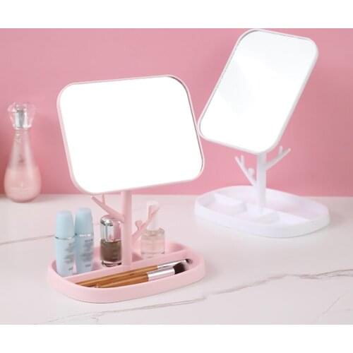 Table Desk Vanity Makeup Mirror, Portable Rotatable Mirror with Plastic Stand, Bathroom Make Up Organizer Mirrors Rectangle