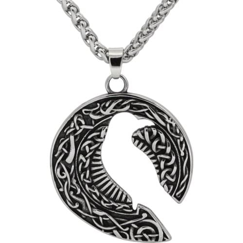 Norse Viking Raven Huginn and Muninn Knot amulet Pendant necklace With Valknut Gift Bag