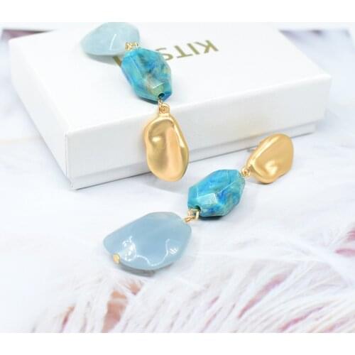 Original Design Vintage Blue Glass Ball Dangle Long Earrings For Women 2020 Irregular Shape Korean Earrings