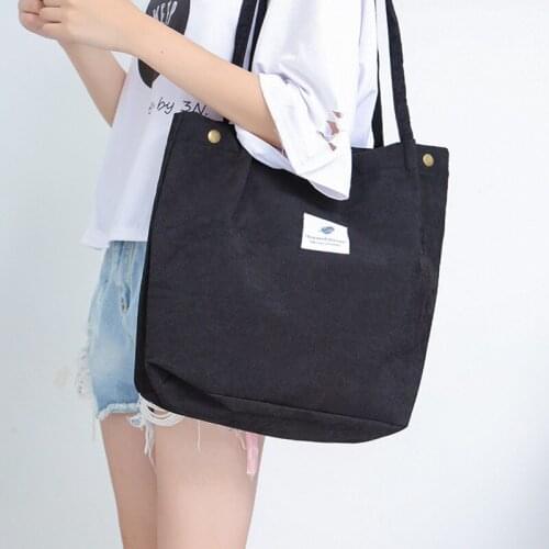 Casual Foldable Corduroy Shopping Bag High Quality Eco friendly Reusable Grocery Tote Handbag Lightweight Shoulder Bags