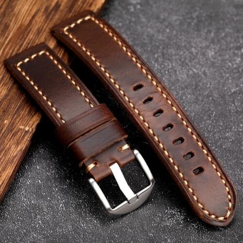 Handmade Leather Strap Italian Top Layer Cowhide Oily Men Bracelet 20 22 24MM Suitable For Military Watch Bronze WatchPAM111