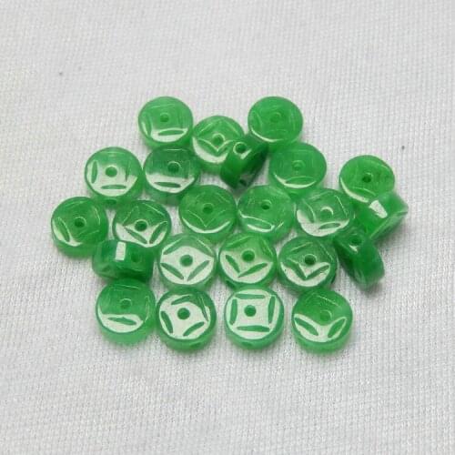 Natural jadeite hand-carved coin beads DIY100% real green jade accessories bracelets fitting jade gift real jade bangle