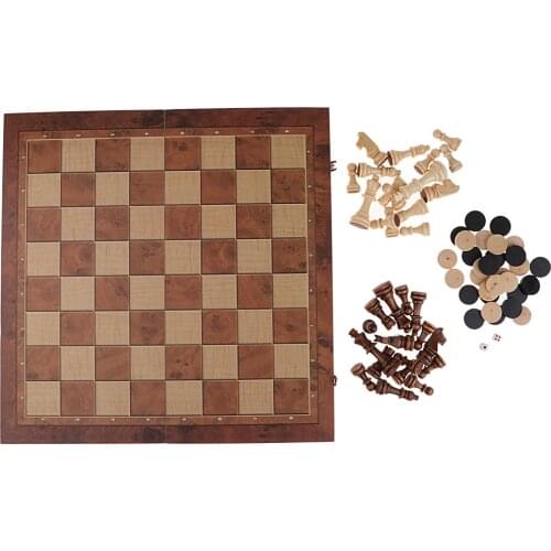 Chess & Checkers & Backgammon 3 in 1 Chess Toy Wooden Chess Tournament Chess Checkers Set Gift 44 x 44cm