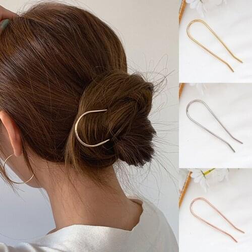 Women Hairpin Iron Hairpin Simple Tool Headdress Comb U-shaped Pin Metal Barrette Clip Hair Accessories Elegant Net Red