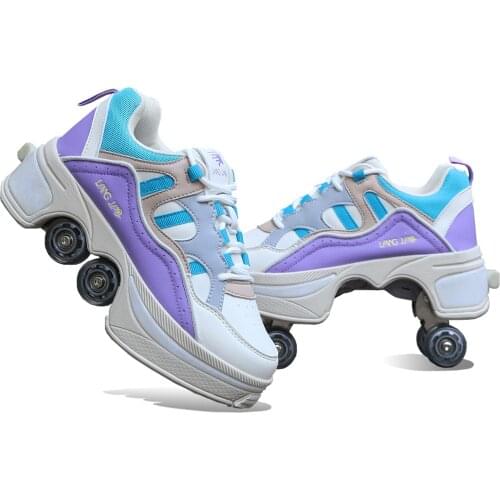 Women Deformation Parkour Shoes 4 Wheels Rounds Of Running Shoes For Kids Adults 2021 Sneakers Deformation Roller Skating Shoes