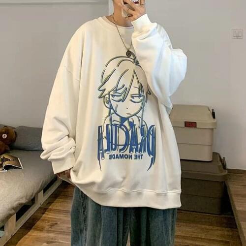 Cartoon Comic Boy Print Crewneck Sweatshirt Women Black Tops Long Sleeve Pullover Casual Hoodie Women Autumn Streetwear Fashion