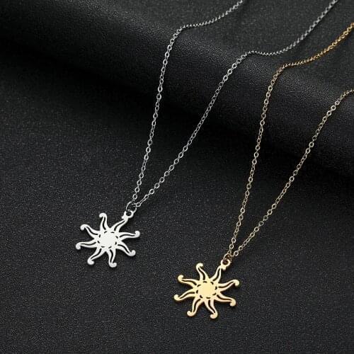 Cxwind Stainless Steel Sun Necklace Boho Charm Celestial Dainty Starfish Necklaces For Women Collier Femme BFF Jewelry Gift