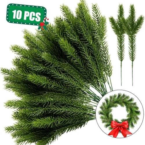 10pcs Artificial Plants Pine Needle Plastic Christmas Tree Accessories DIY New Year Party Decorations Xmas Ornaments Kids Gift