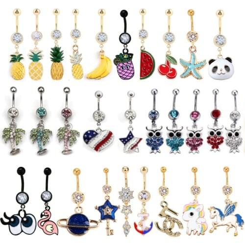 12PCS Mix Surgical steel Fashion Flower Piercing Navel 14G Bar Bohemian Belly Button Rings Piercing For Women Navel Body Jewelry
