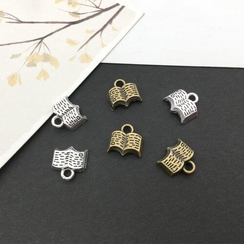 30Pcs Book Charms Pendants 11mm x 11mm DIY Jewelry Making Alloy Findings Accessory For Necklaces Earrings