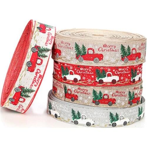 5CM*10M Christmas Ribbon Cartoon Car Christmas Tree Decoration Ribbon DIY Christmas Bow Gift Wrapping Ribbon Home Decoration
