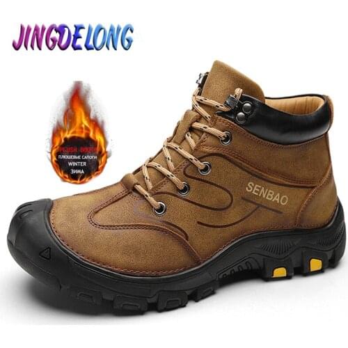 Winter Mens Boots Plush Warm Mens Snow Boots Genuine Leather Mens Waterproof Boots Handmade Motorcycle Boots Outdoor Sneakers