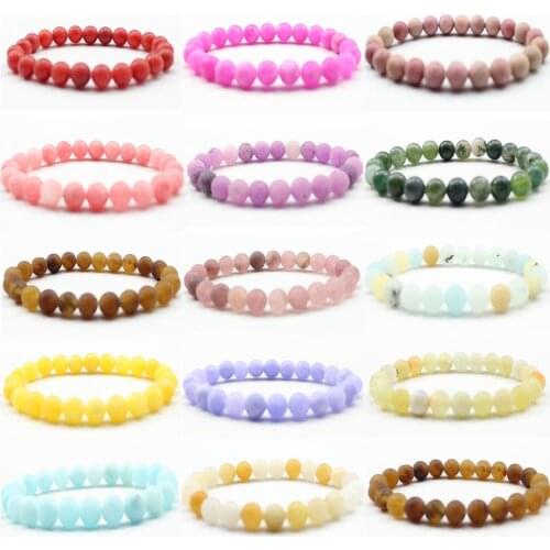 8mm Natural Stone Beaded Bracelet Men Women Jewelry Lava Rock Colored Quartz Black Matte Healing Beads Stretch Charm Yoga Bangle