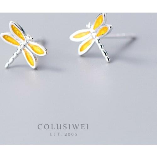 Colusiwei Genuine 925 Sterling Silver Cute Dragonfly Delicate Insects Stud Earrings for Women Sterling Silver Jewelry Bijoux