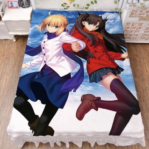 Coscase Japan Anime Fate/stay night FGO Characters Tohsaka Rin Archer Milk Fiber Bed Sheet Flannel Blanket Summer Quilt 150x200