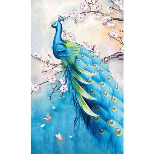 Flower Bird Blue Peacocks Diamond Painting Round Full Drill Animal Nouveaute DIY Mosaic Embroidery 5D Cross Stitch Home Decor