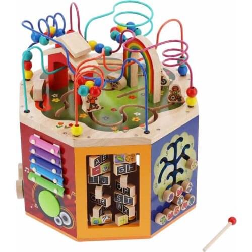 Wooden Activity Cube Bead Maze Gear Game Shape Sorter Toy Early Development Toys For Kids 1 year