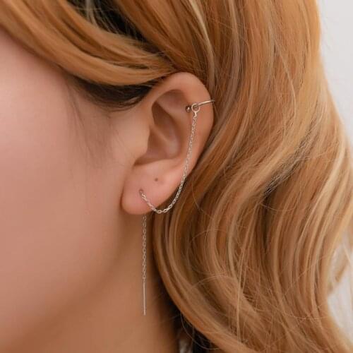 Long Tassel Ear Line Thread Threader with Ear Cuff Clips on Earrings For Women 2019 Wire Bars Link Chain Earings Fashion Jewelry