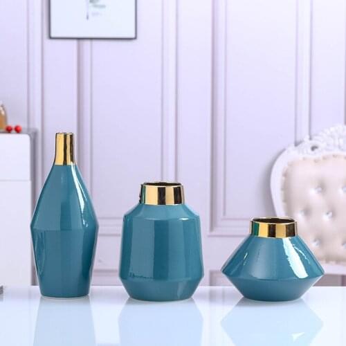 Home Decorative Ceramic Vase Light Luxury Geometric Simple Gold Flower Pot Nordic Style Flower Arrangement Home Decor