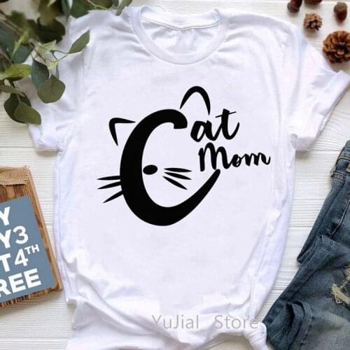Kawaii Cat Mom Graphic Print T-Shirt WomenS Clothing Funny T Shirt Femme Harajuku Shirt Summer Tops Tee Shirt Female Streetwear