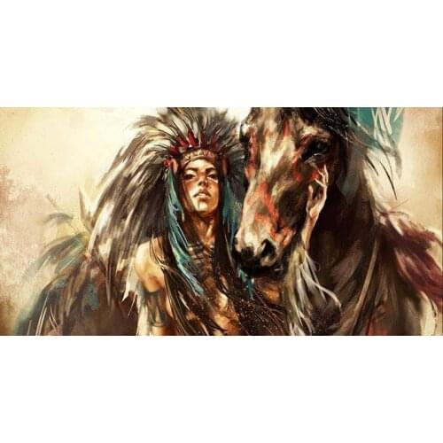 GLymg Picture Needlework Cross Stitch Diamond Mosaic Gift 5d Diamond Painting The Indians Horse Oil Painting Wall Arts Decor
