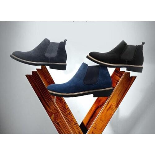 Cow Suede Cowboy Boots Men Low Heel Stretch Fabric Mens Chelsea Boots Slip Split Leather Men Ankle Boots Bota Masculina