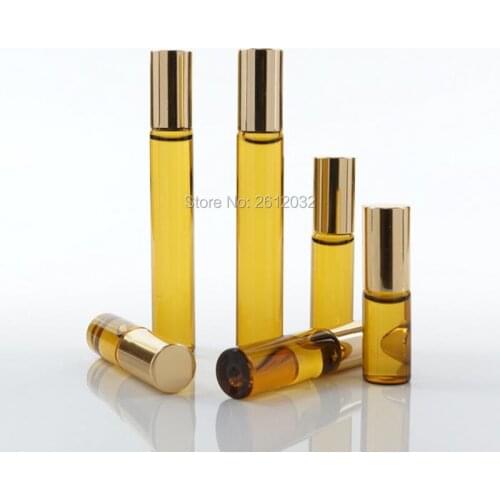 Mini 3ml 5ml 10ml Brown Amber Glass Roll On Essential Oil Perfume Bottle Stainless Steel Roller Ball F201795