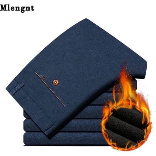 Fleece Warm Pants Men 2019 Winter Long Stretch Straight Leisure Suit Trousers Business Casual Male Baggy Track Work Thick Pants