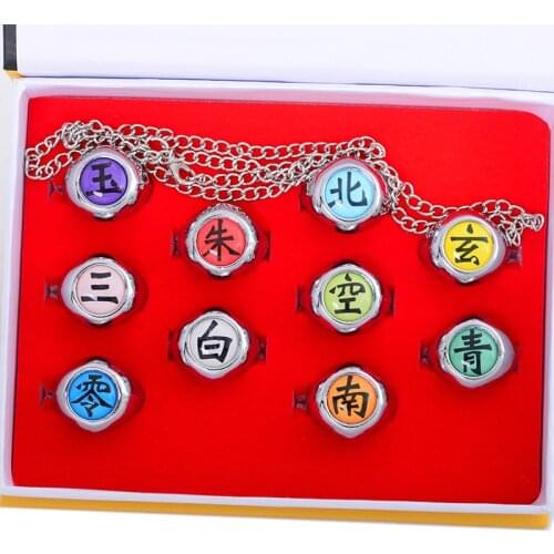 10pcs/set Cartoon Shippuuden Jewerly Cosplay Costume Rings Ninja Fashion Table Akatsuki Membermetal Ring Accessory Set