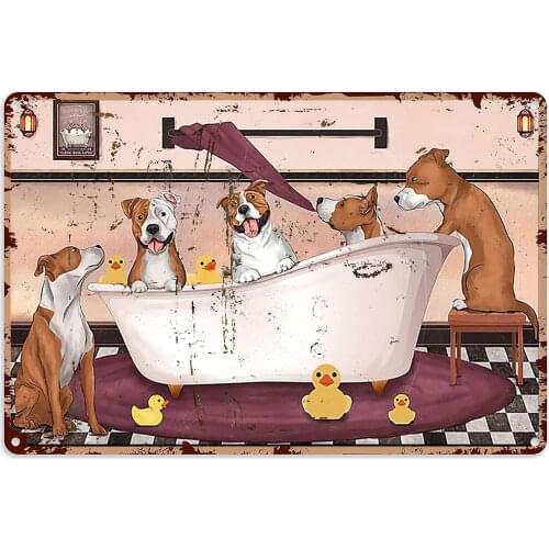 Bathroom Wall Decorations Staffordshire Bull Terrier Wash Your Paws Tin Sign Decoration Vintage Chic Metal Poster Wall Decor Art